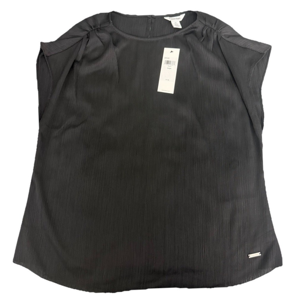 Calvin Klein Women's black chiffon cap sleeve blouse size L New